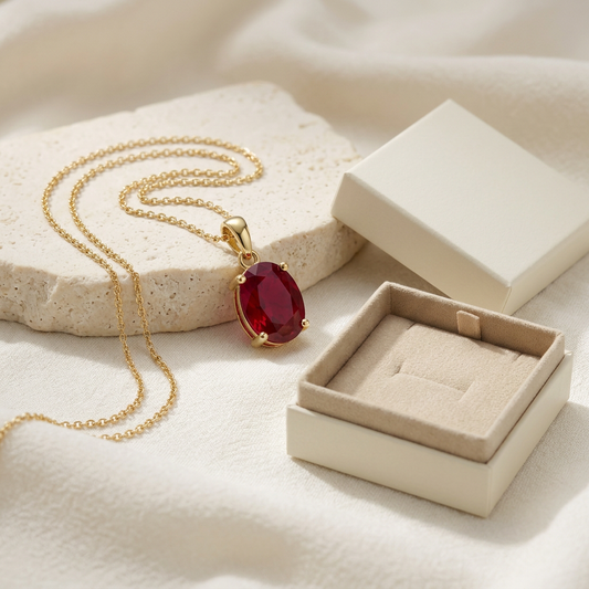 ❤️Gift-Worthy | Red Gemstone Pendant Necklace | Elegant Gold-Tone Chain