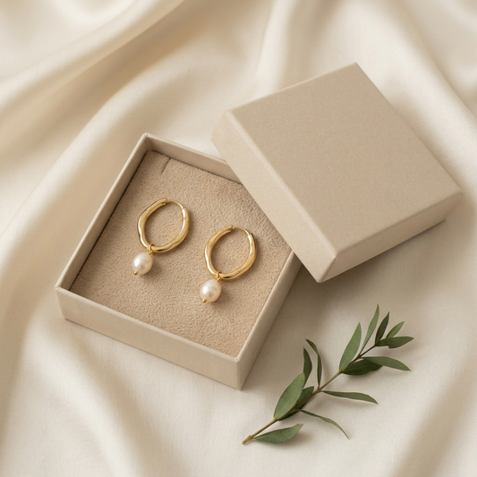 💗 Pearl Drop Hoop Earrings | Elegant Gold-Tone Jewelry | Timeless Feminine Style