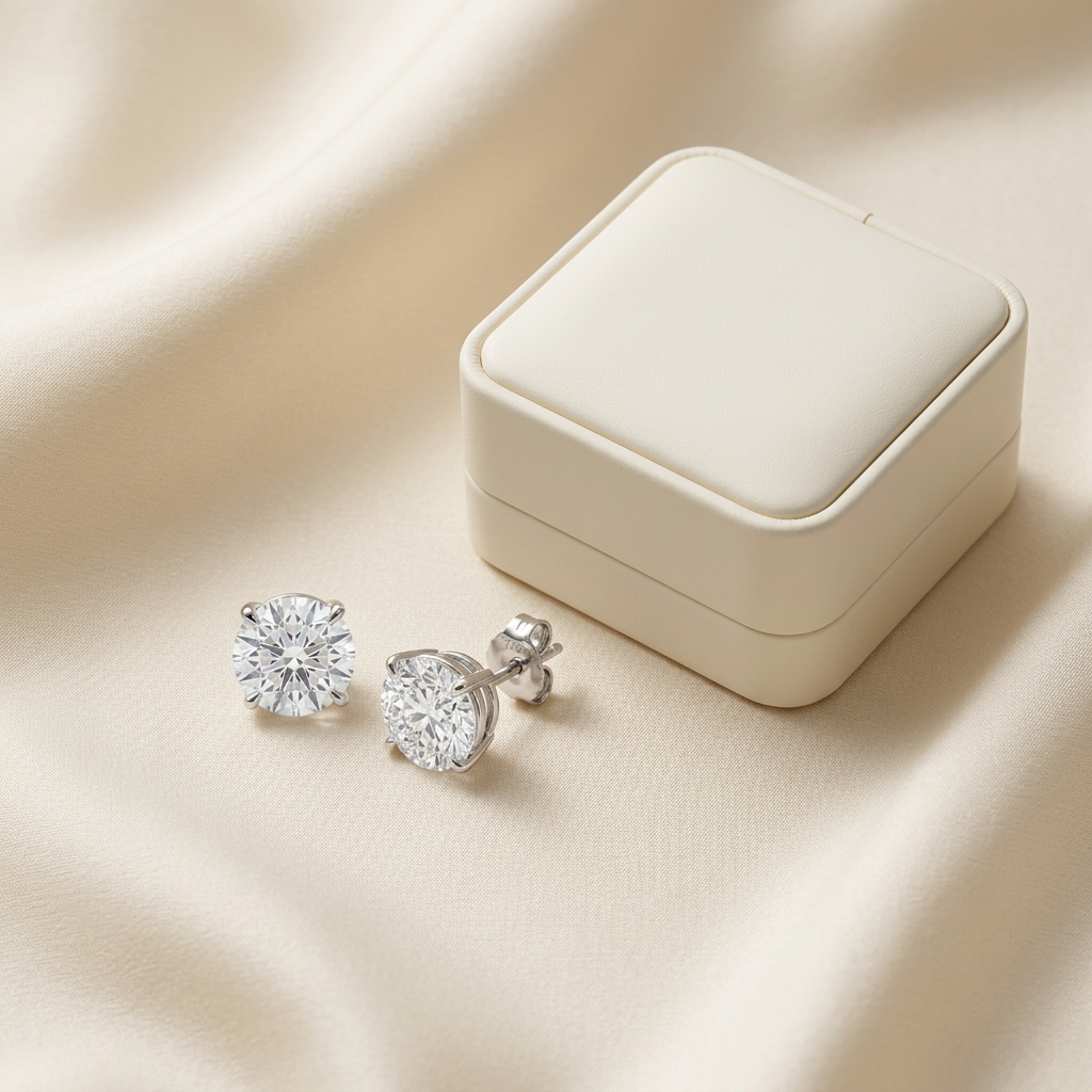 🌙 Round Solitaire Stud Earrings | Timeless Sparkle | Elegant Everyday Jewelry