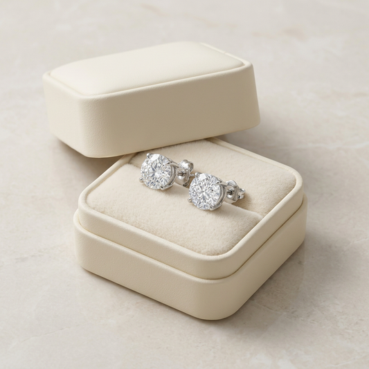 🌙 Round Solitaire Stud Earrings | Timeless Sparkle | Elegant Everyday Jewelry