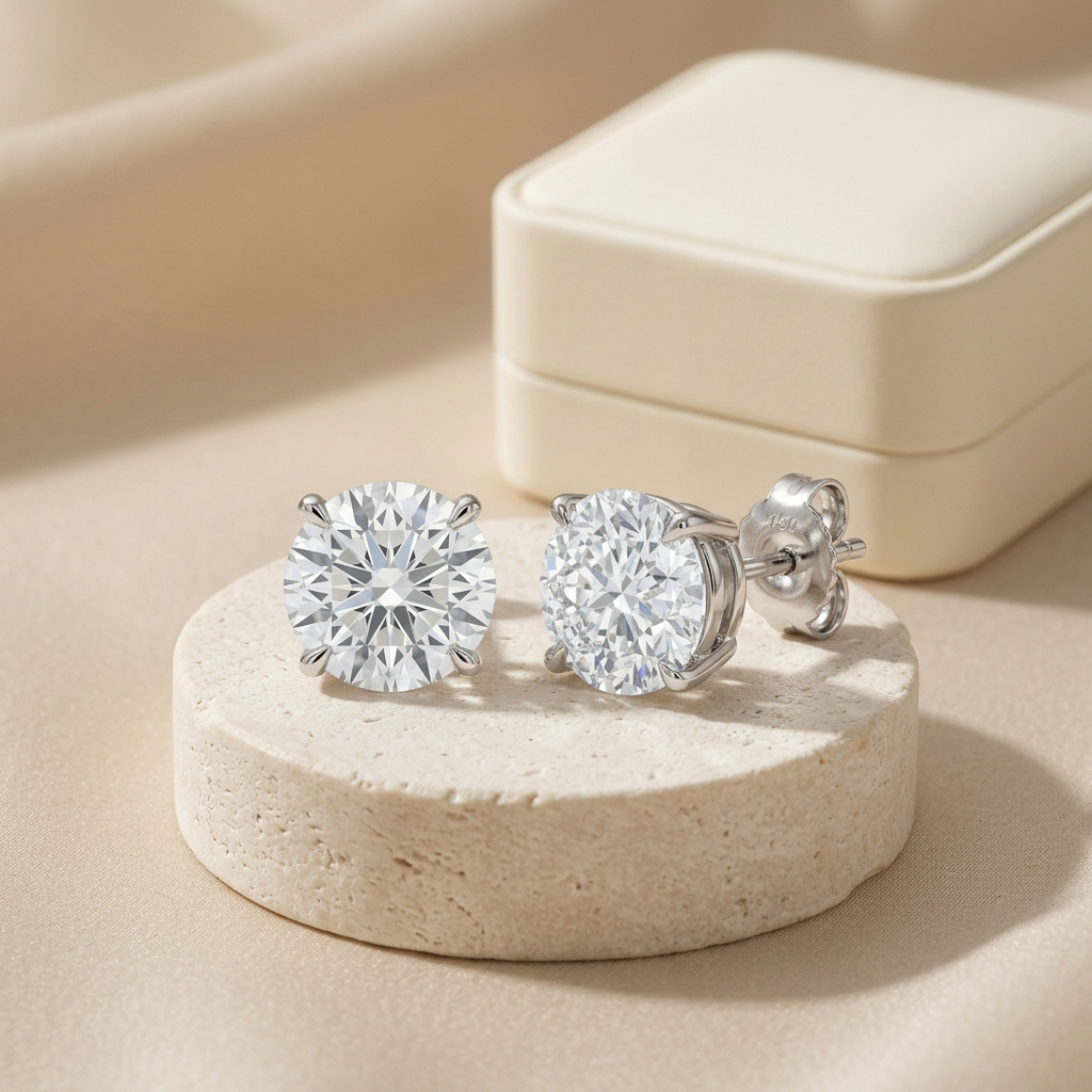 🌙 Round Solitaire Stud Earrings | Timeless Sparkle | Elegant Everyday Jewelry