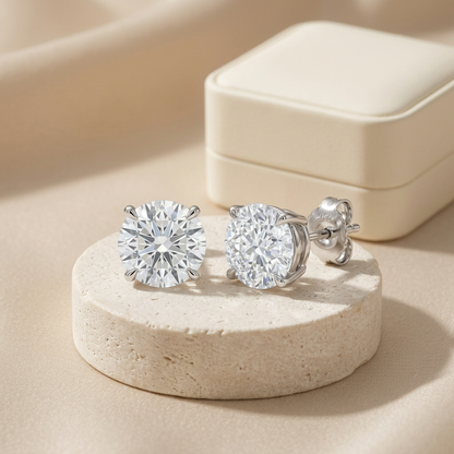 🌙 Round Solitaire Stud Earrings | Timeless Sparkle | Elegant Everyday Jewelry