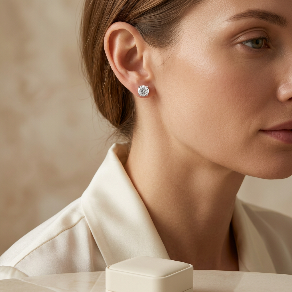 🌙 Round Solitaire Stud Earrings | Timeless Sparkle | Elegant Everyday Jewelry